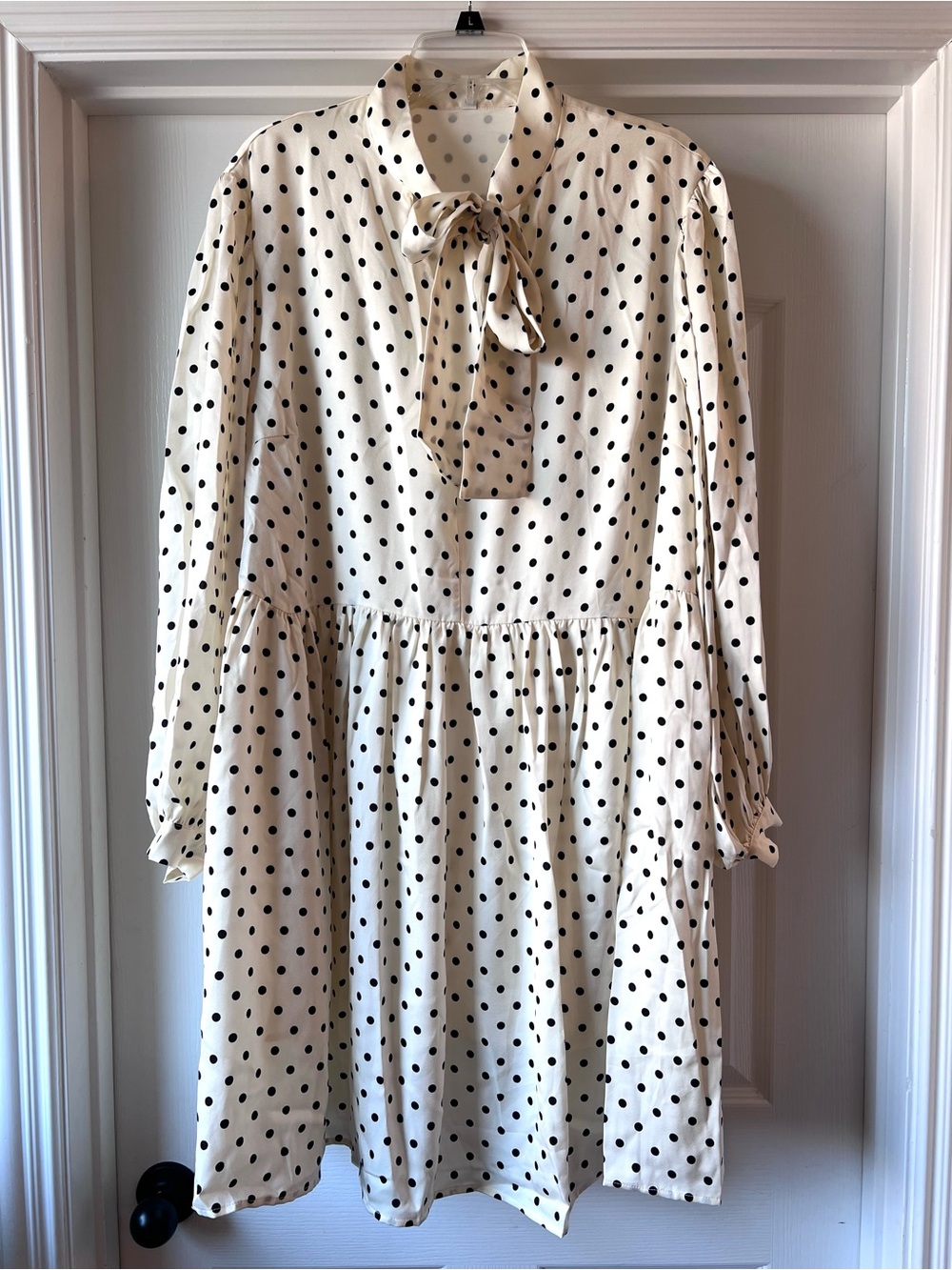 Ritera Cream Polka Dot Tie-Neck Mini Dress 2X